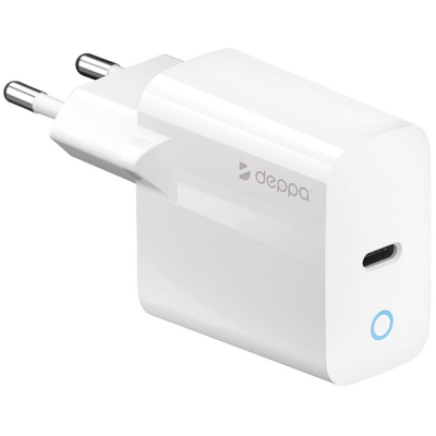 Сетевое ЗУ Deppa 11428, 25 ватт, 1 выход: USB-C (Сетевое ЗУ Deppa Белый)
